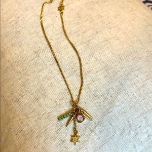 J crew long gold necklace with charms